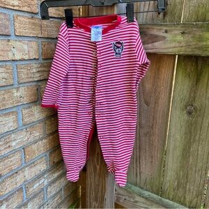 NC State Wolfpack Striped Red & White Footie One-Piece for Kids 100% Cotton